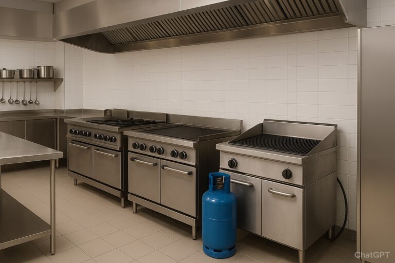 Modern commercial kitchen with propane cooking equipment
