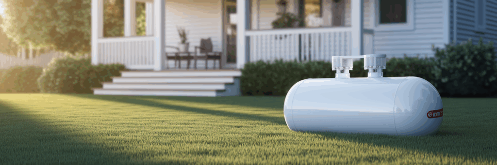 Well-maintained residential propane tank backyard