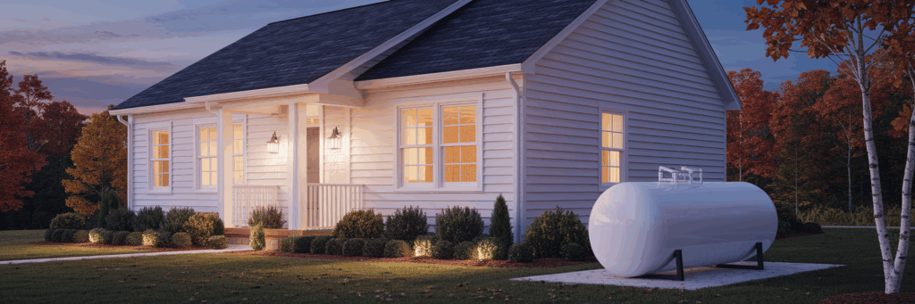 Modern American home with propane tank.