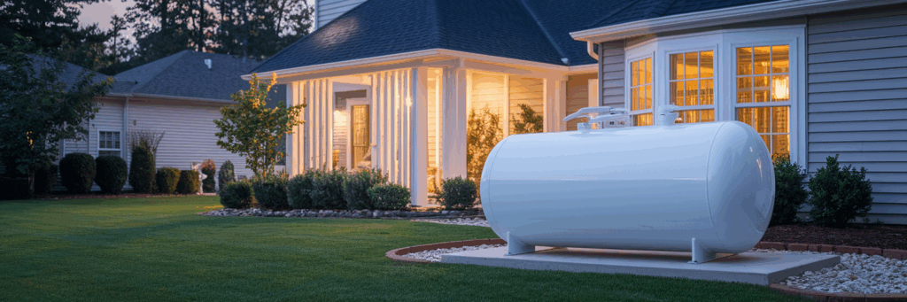 Safely installed residential propane tank.