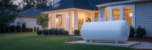 Safely installed residential propane tank.