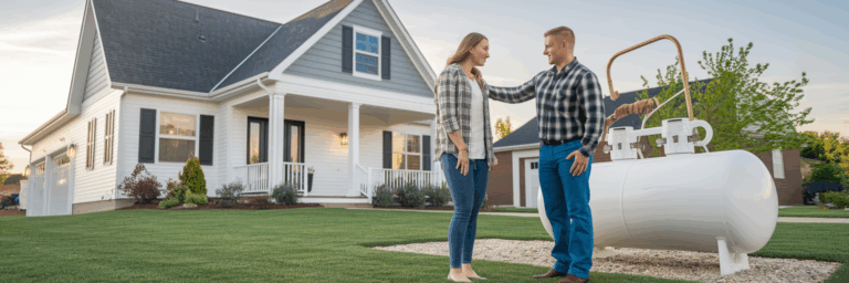 Homeowner learning about propane safety.