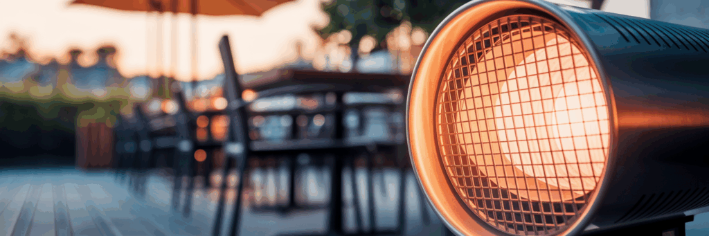 Close-up of a commercial propane heater.