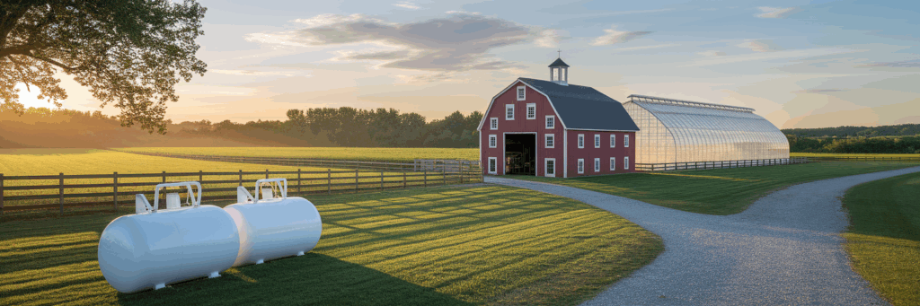 Propane tanks on a small American farm.
