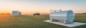 Large propane tank on rural farm.