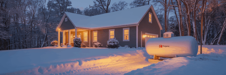 Cozy winter home with safe propane tank