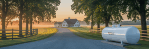 Safe propane tank installation at rural home.