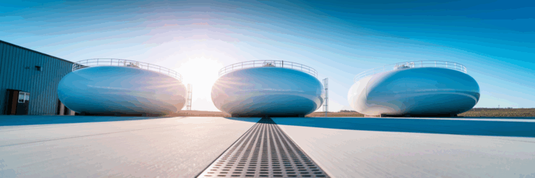 Three large commercial propane tanks