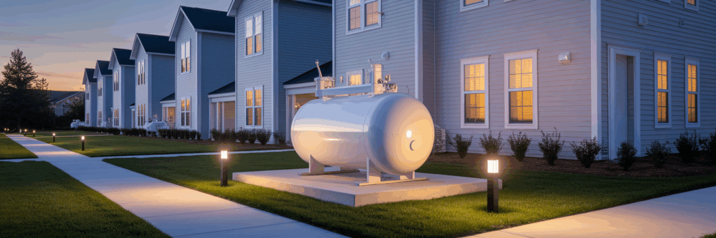 Propane tank at a multi-unit residential property.