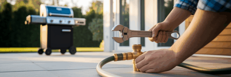Person tightening a propane tank fitting.
